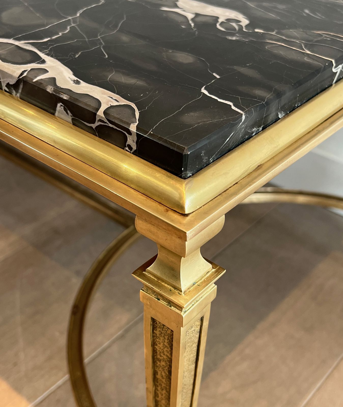photo for sale Bronze Coffee Table And Black Portor Marble Top In The Style Of Maison Jansen