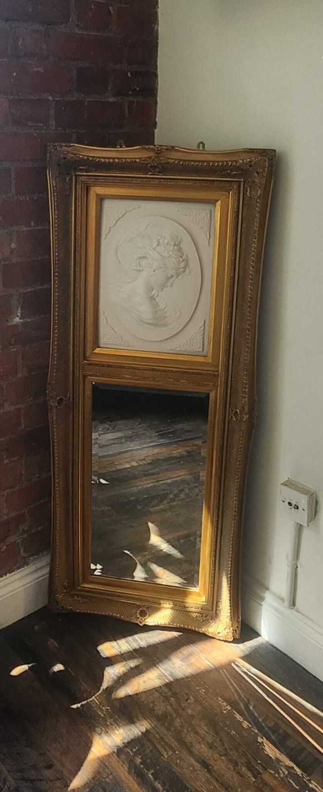 photo for sale Mantel Mirror, Timeless Elegance: Stunning 19th Century Style Gilt Framed With Stone Relief Of Young Woman