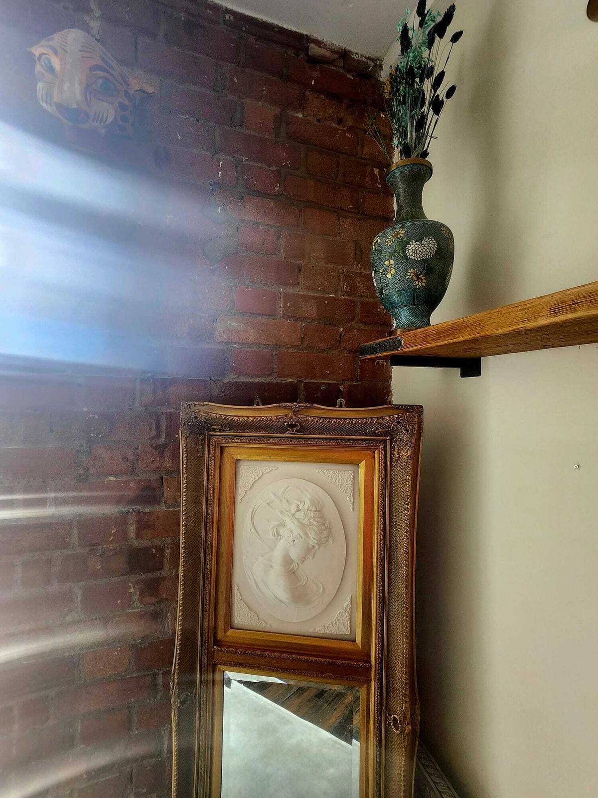 240.0 Mantel Mirror, Timeless Elegance: Stunning 19th Century Style Gilt Framed With Stone Relief Of Young Woman photo