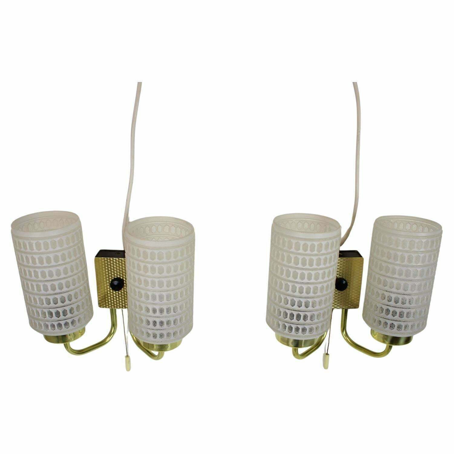 1970s Pair Of Two Wall Lamps With Glass Shades, Germany