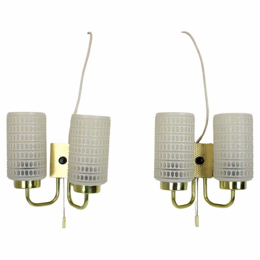 1970s Pair Of Two Wall Lamps With Glass Shades, Germany photo 589.0