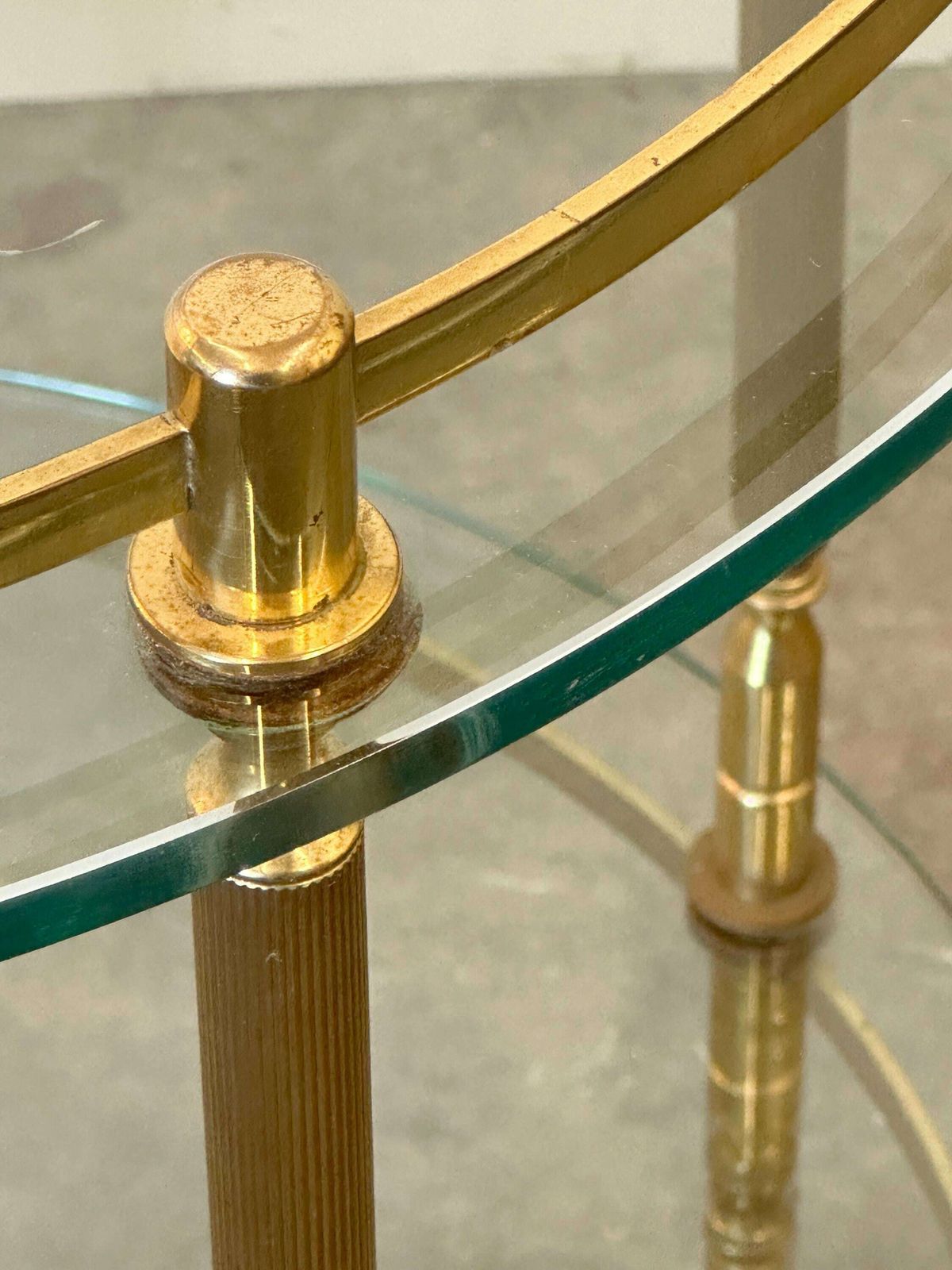 1970s Mid Century Modern Italian Brass And Glass Round Bar Cart, Italy. photo Furniture