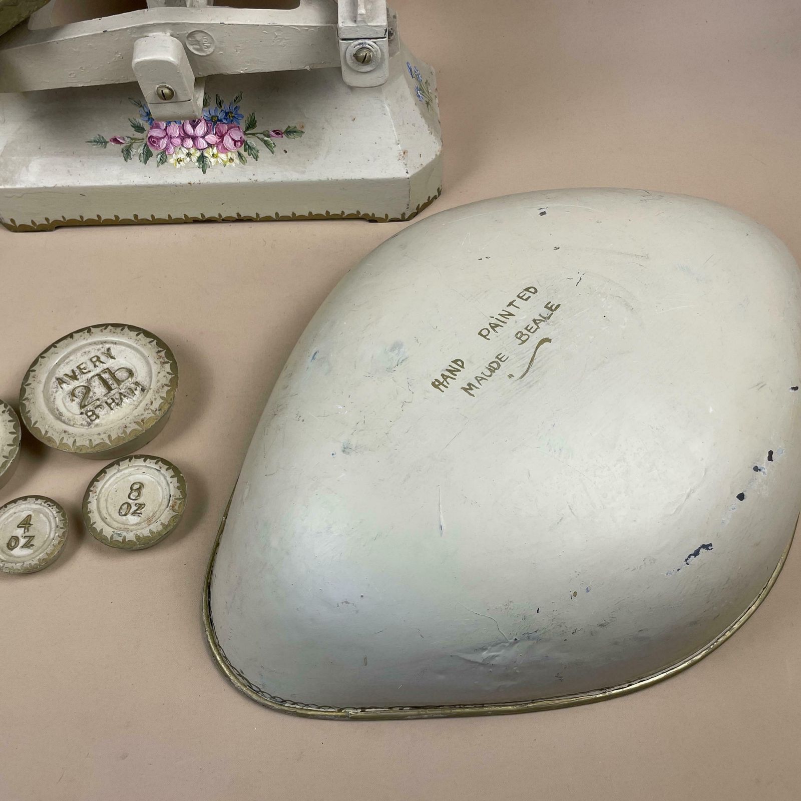 Antique Hand Painted Scales Weighing Floral Pattern Vintage Kitchen Weights Cream Fruit Scale Display Shop Fruit Small Appliance photo buy