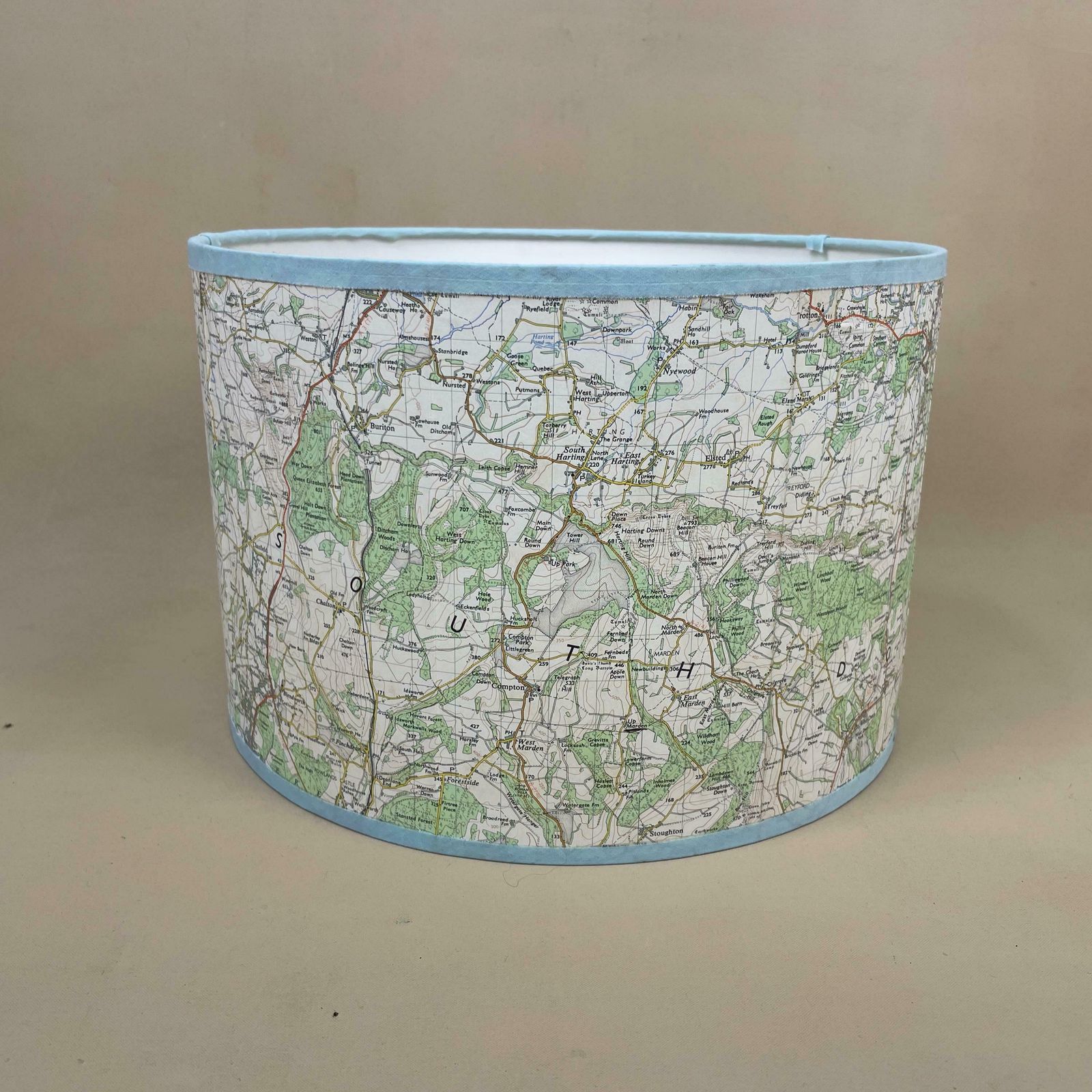 Unique Map Shade Hampshire Uk Lampshade Cylinder Drum Blue Neutral Lamp Shade Bedroom Geography photo furniture
