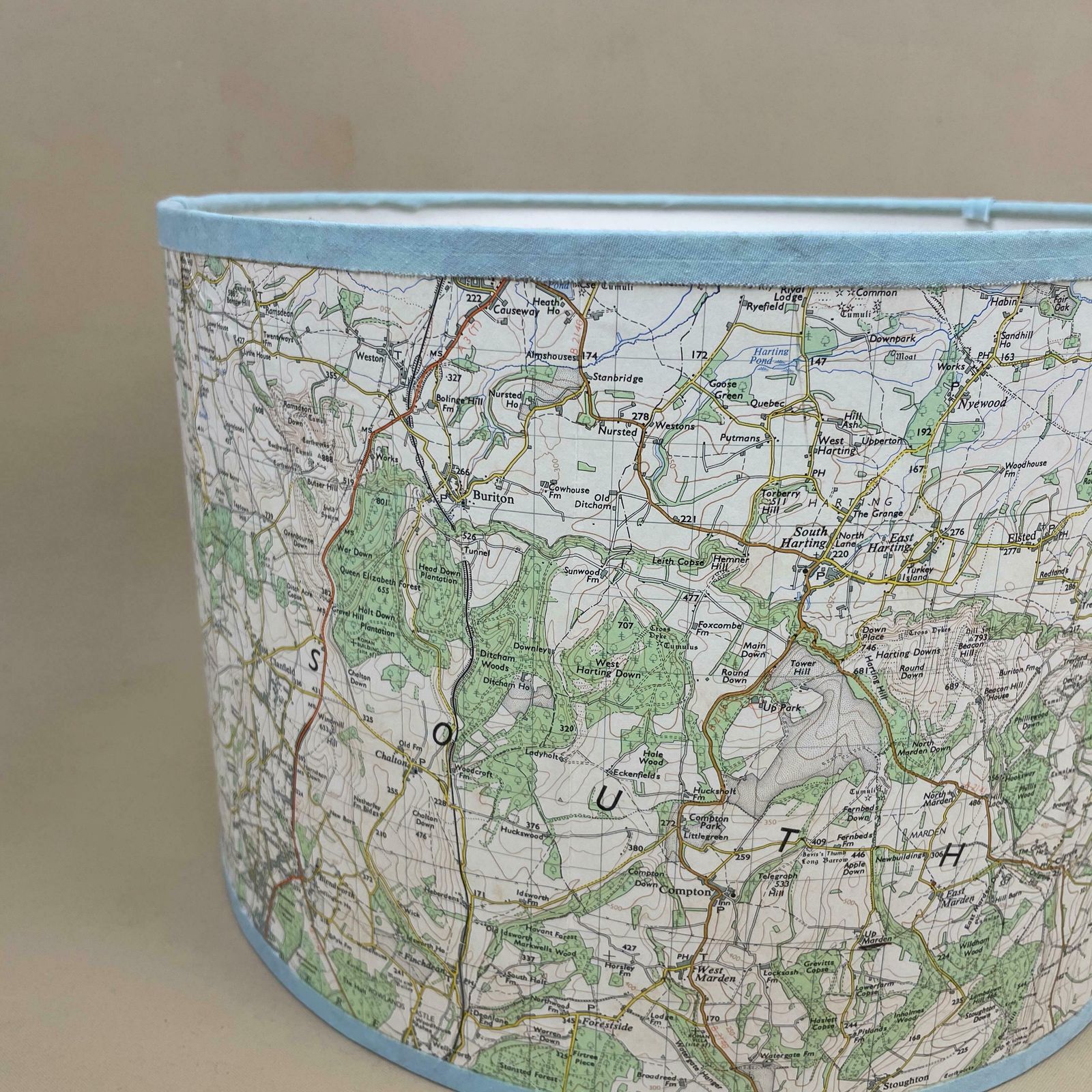 Unique Map Shade Hampshire Uk Lampshade Cylinder Drum Blue Neutral Lamp Shade Bedroom Geography photo for sale