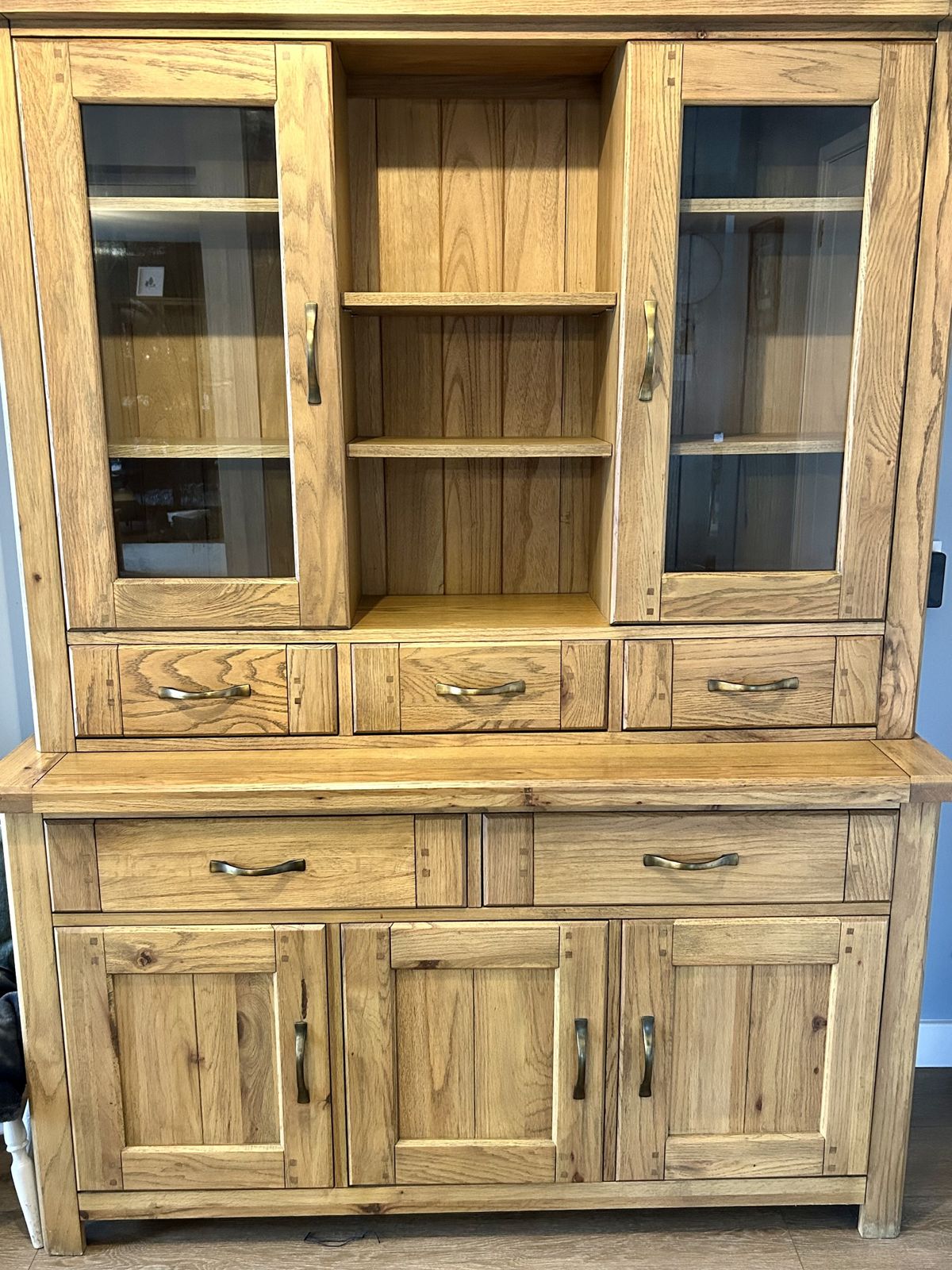 Furniture Oak Dresser With Glass And Wooden Doors photo for sale