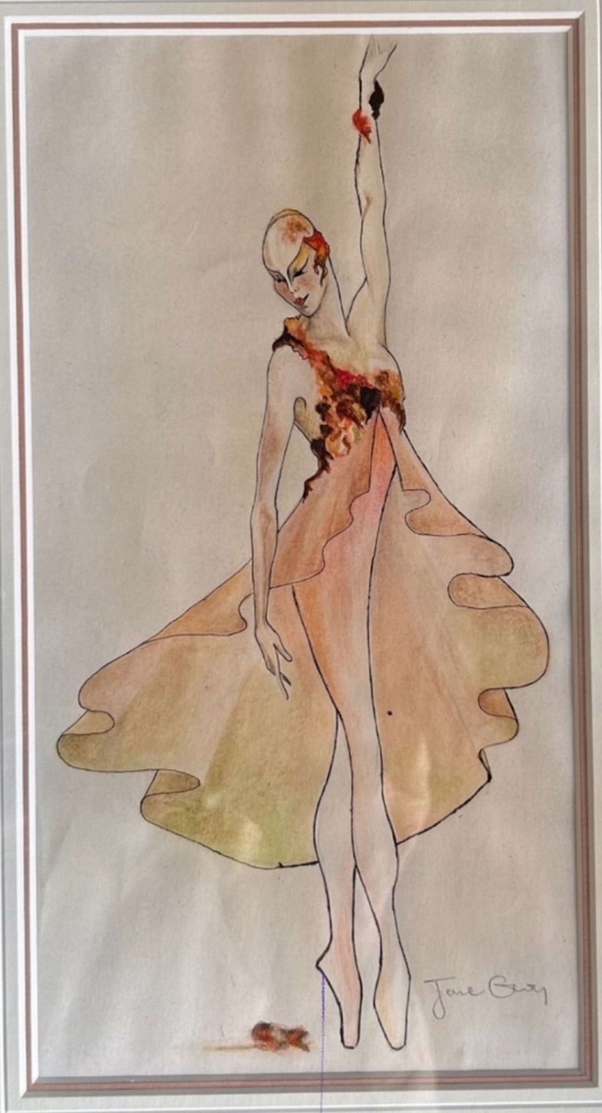 A Pair Of Vintage Fashion Pen, Ink And Watercolour Paintings photo Art