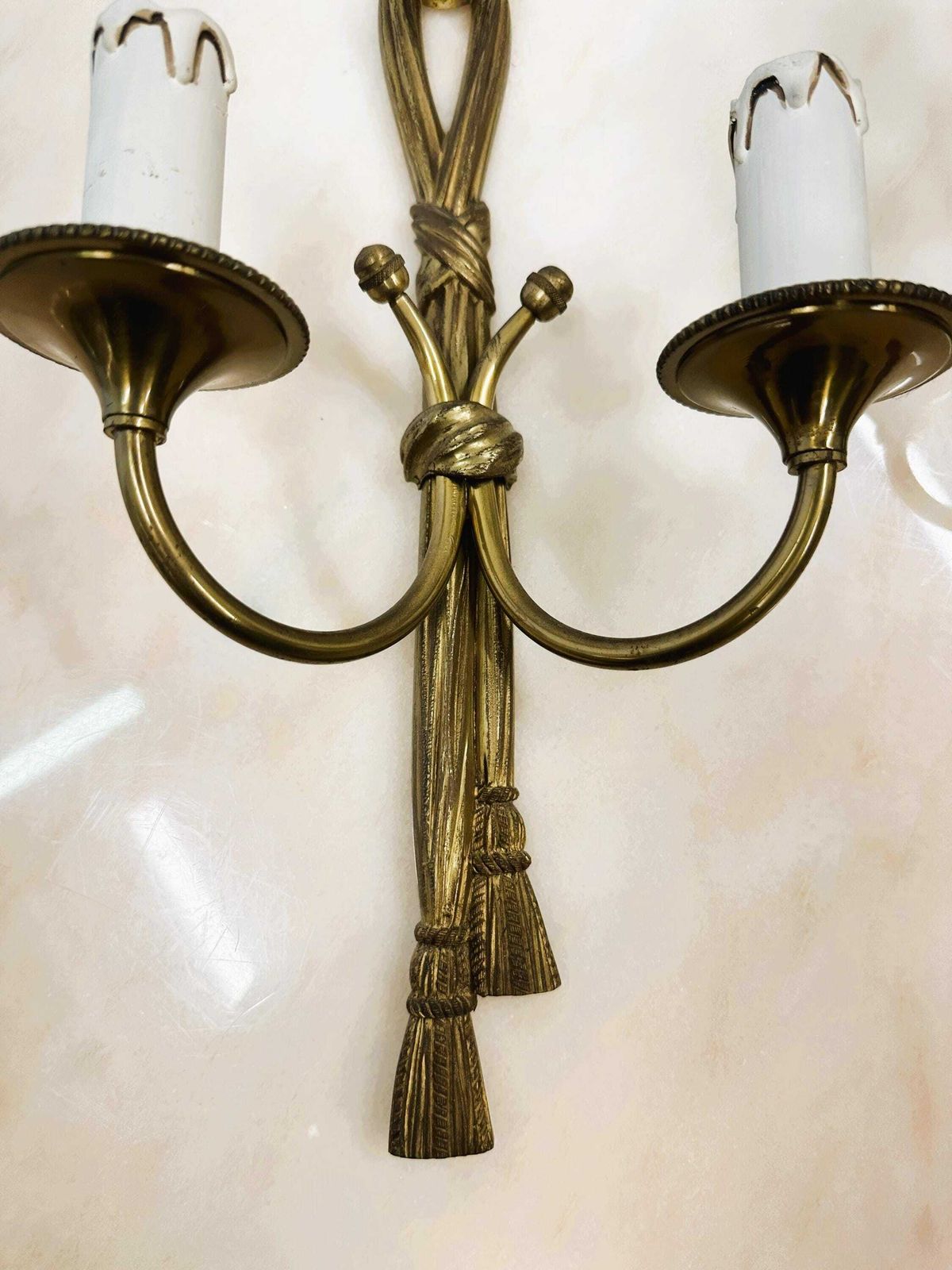 Pair Of Brass Neoclassical Rope Sconces   Wall Lights, France 1950s. photo Lighting