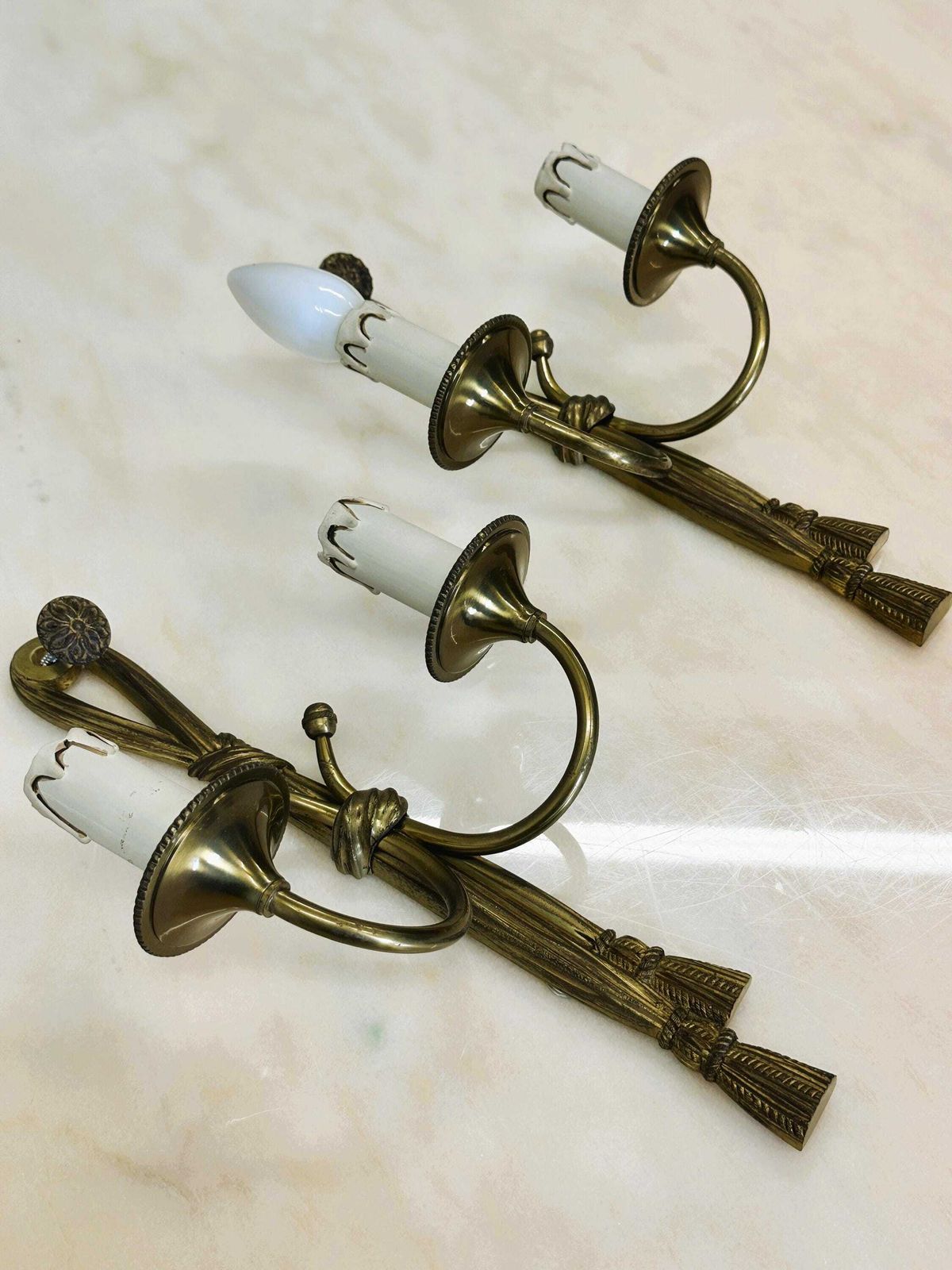 Pair Of Brass Neoclassical Rope Sconces   Wall Lights, France 1950s. photo 285.0