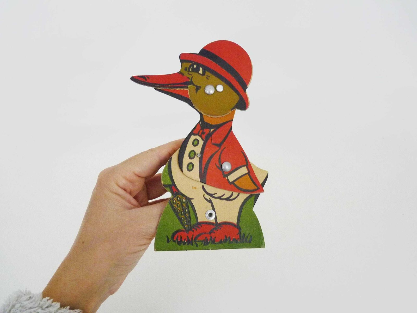 Antique Toy Vintage Animated Duck Push Up Cardboard Toy 1920s photo furniture