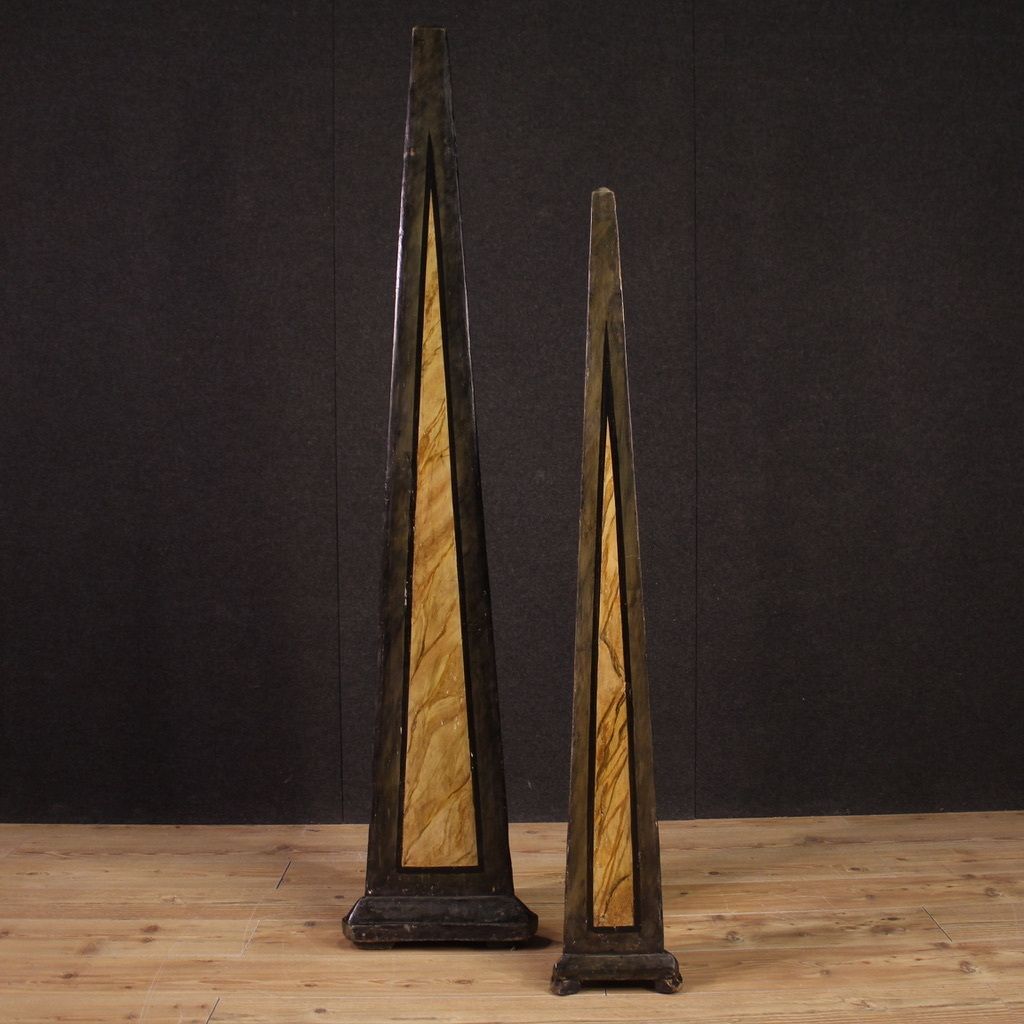 photo for sale Great Painted Wooden Obelisks From The 20th Century