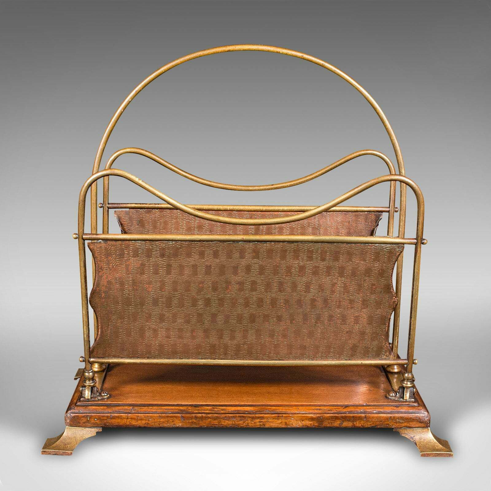 Antique Newspaper Rack, French, Brass, Copper, Walnut, Magazine Stand, Victorian photo for sale