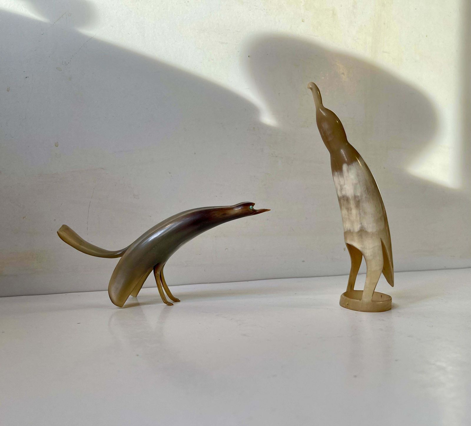 Sculptural Mid Century Stylized Birds Carved From Steer Horn, 1960s photo furniture
