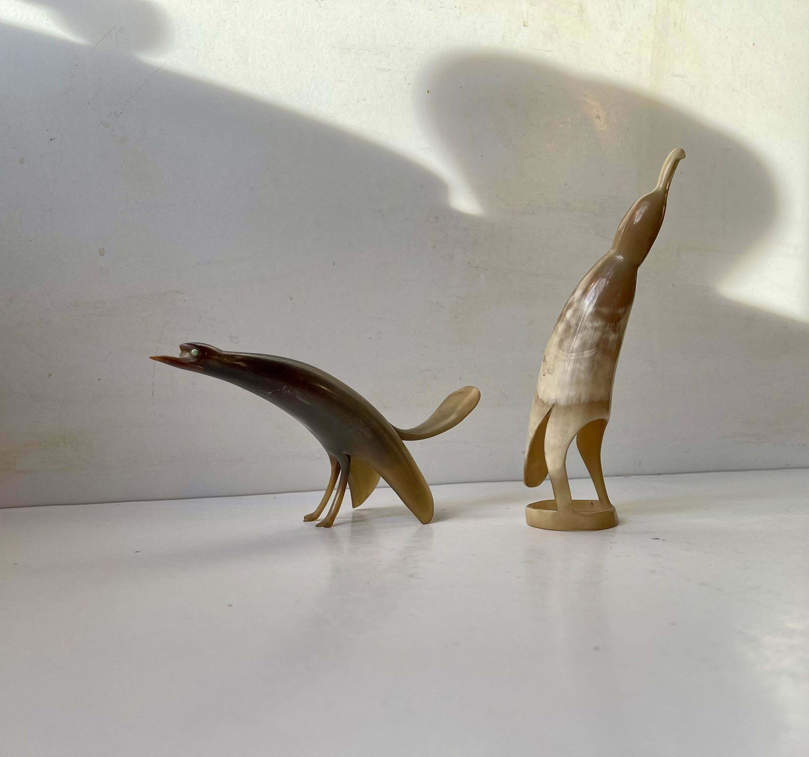 Sculptural Mid Century Stylized Birds Carved From Steer Horn, 1960s photo Art