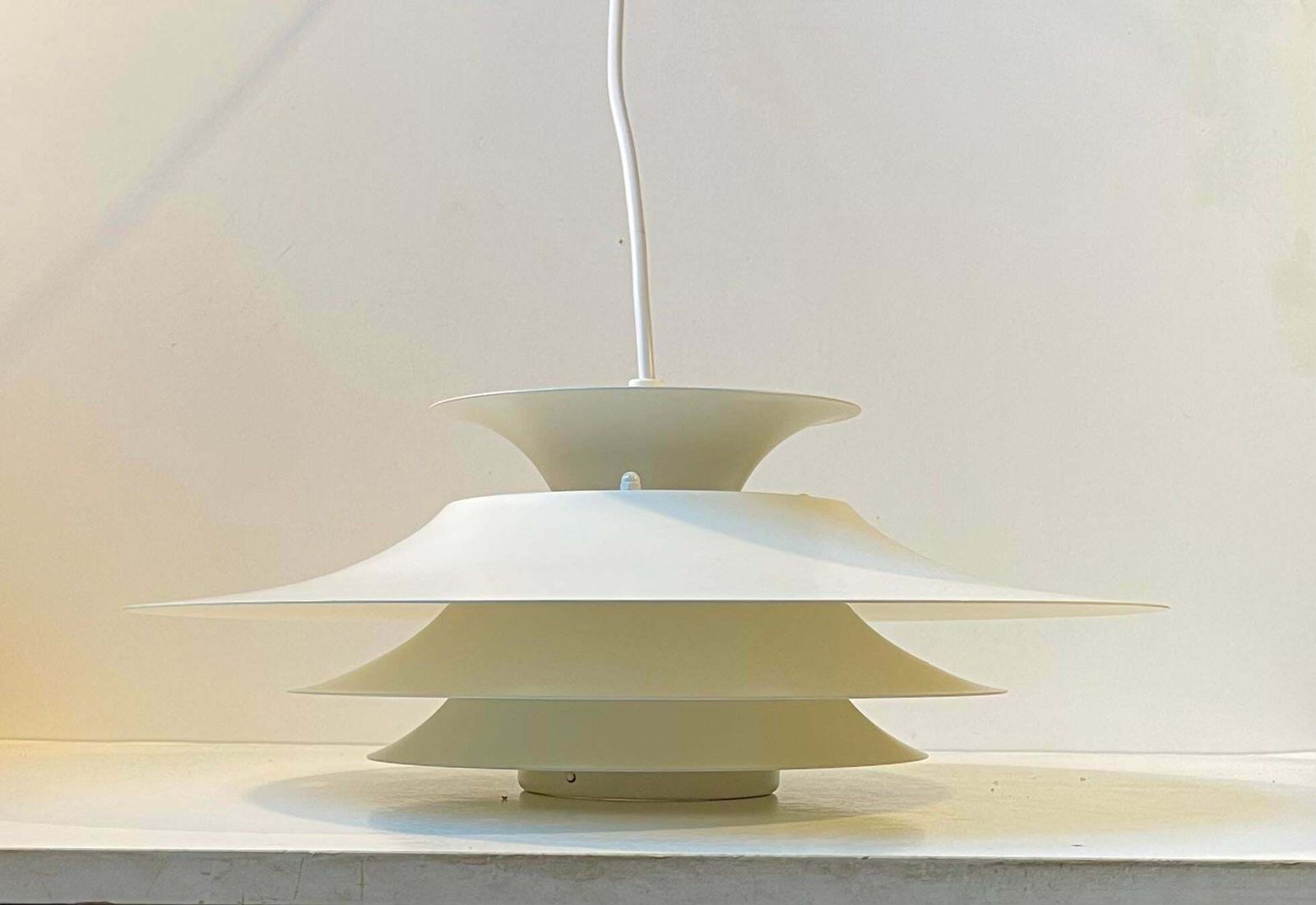 Danish Tiered White Hanging Lamp By Frandsen's Belysning, 1970s photo Lighting