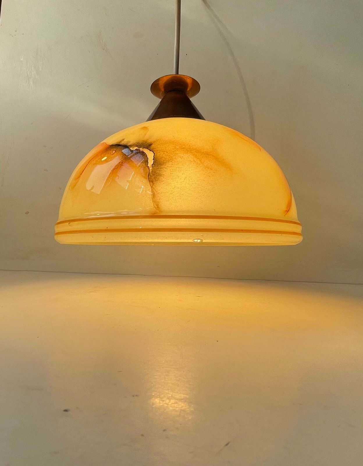 Scandinavian Copper & Marble Glass Pendant Lamp, Bauhaus Style 1940s photo for sale