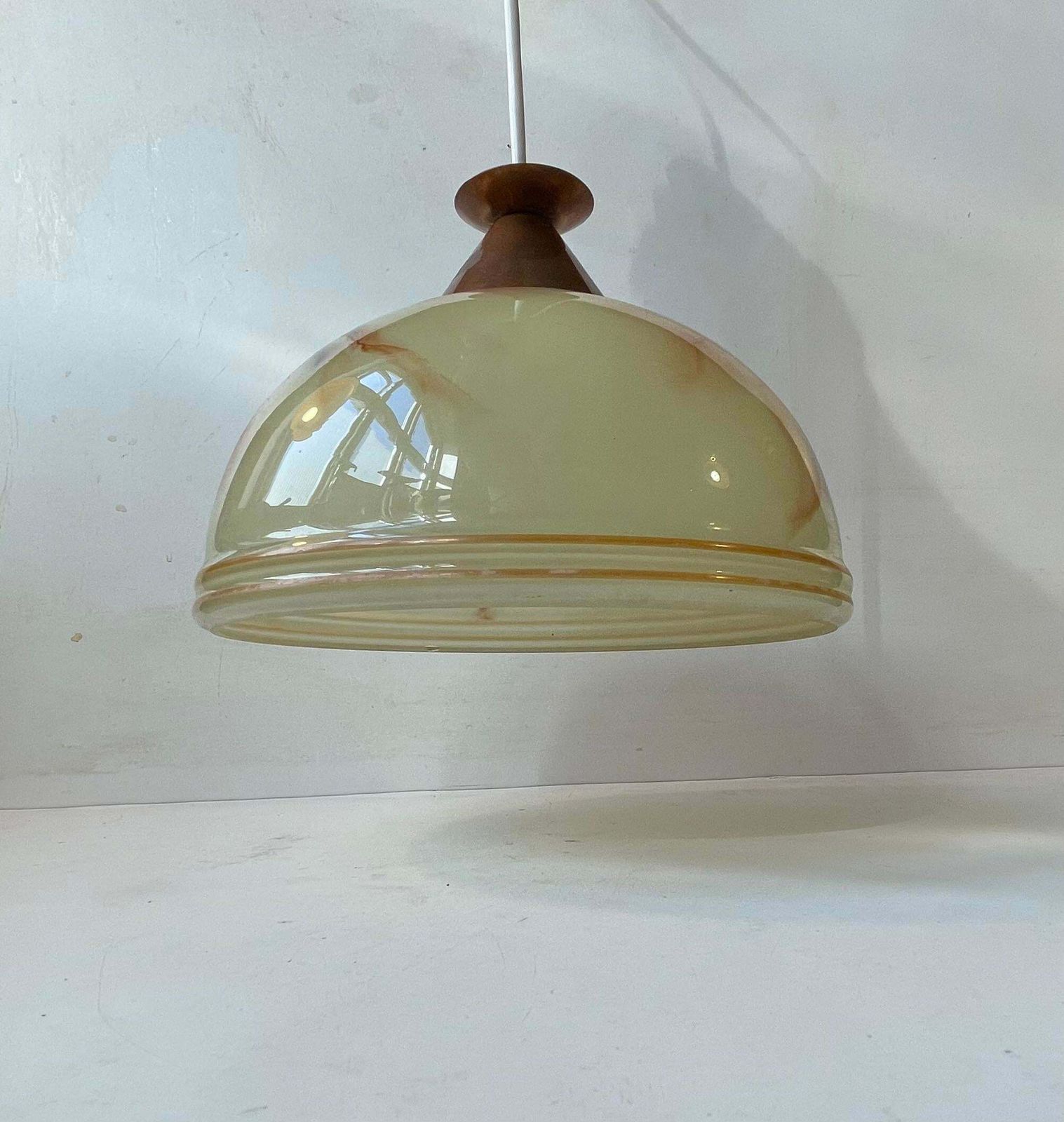 Scandinavian Copper & Marble Glass Pendant Lamp, Bauhaus Style 1940s photo buy