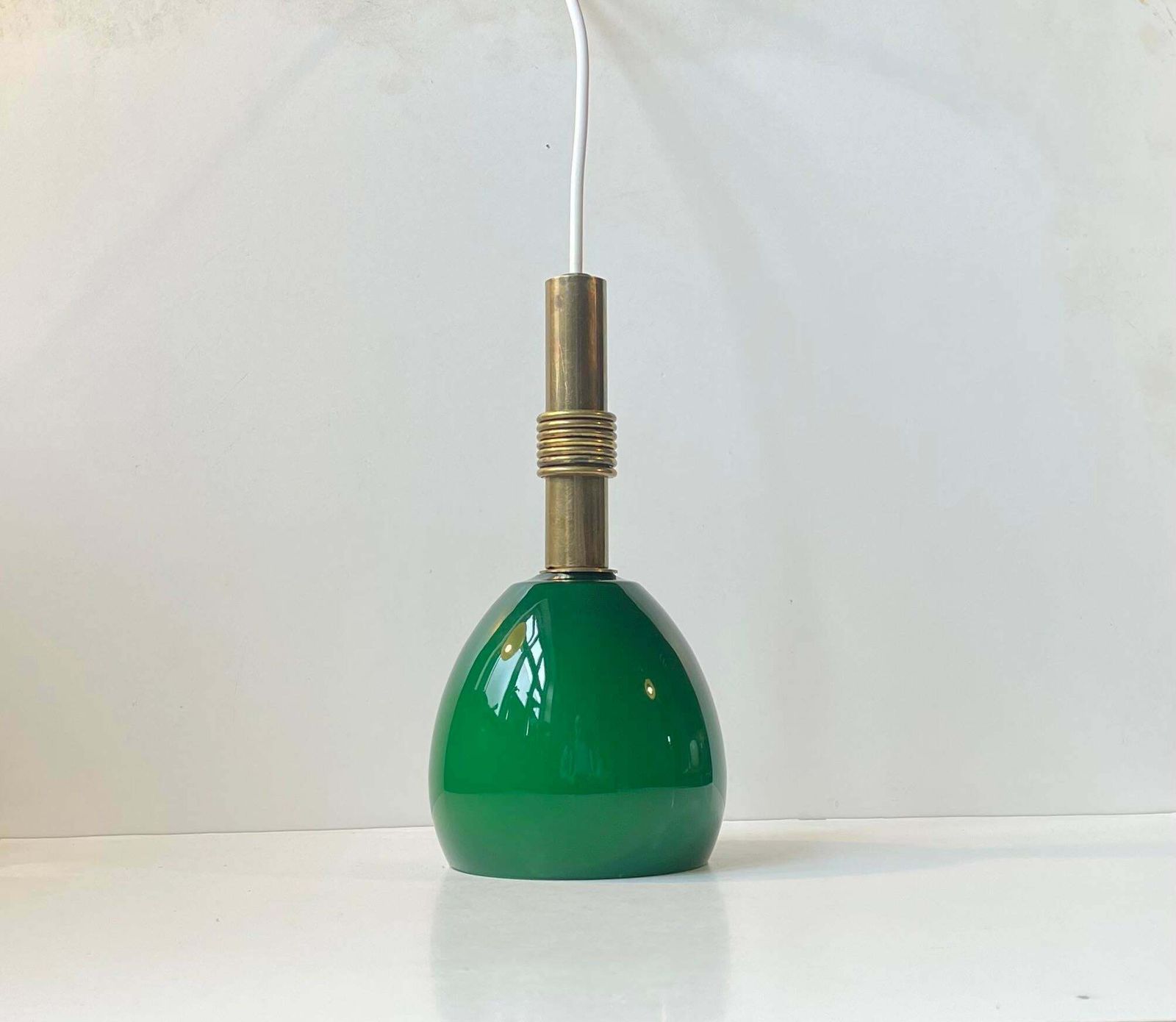 Scandinavian Modern Ceiling Lamp In Cased Green Glass & Brass photo furniture
