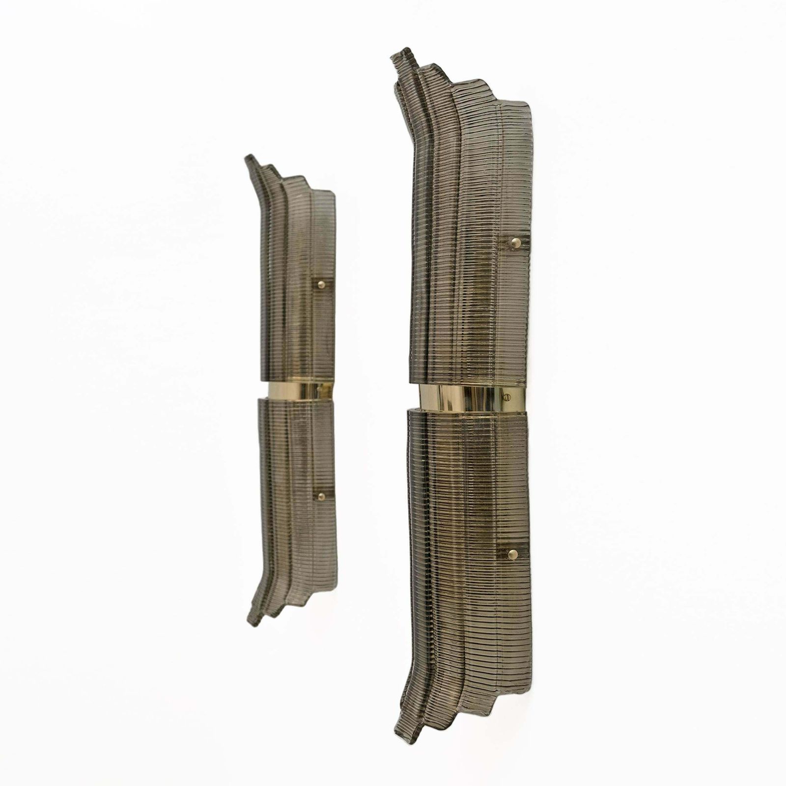 photo for sale Pair Of Large Art Deco Style Murano Glass Textured Wall Sconces