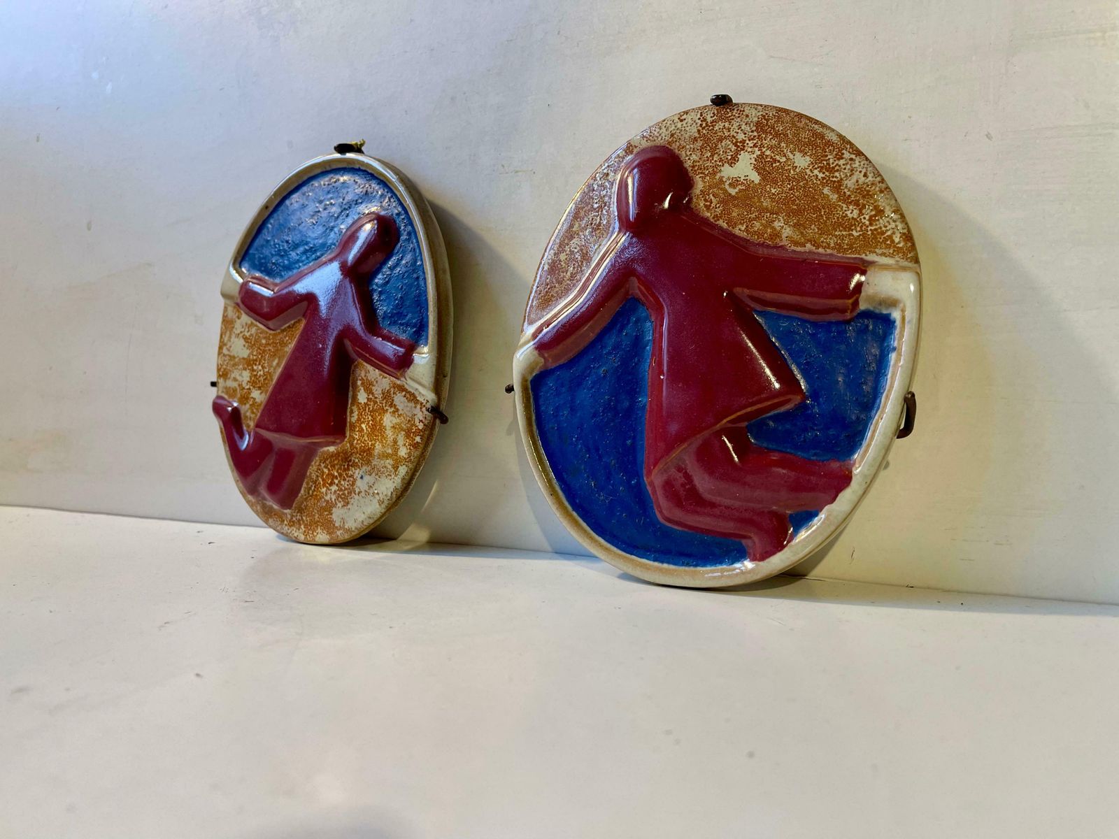 Aksel Hansen Surrealist Dancers   Wall Plaques In Glazed Stoneware, 1960s photo Art