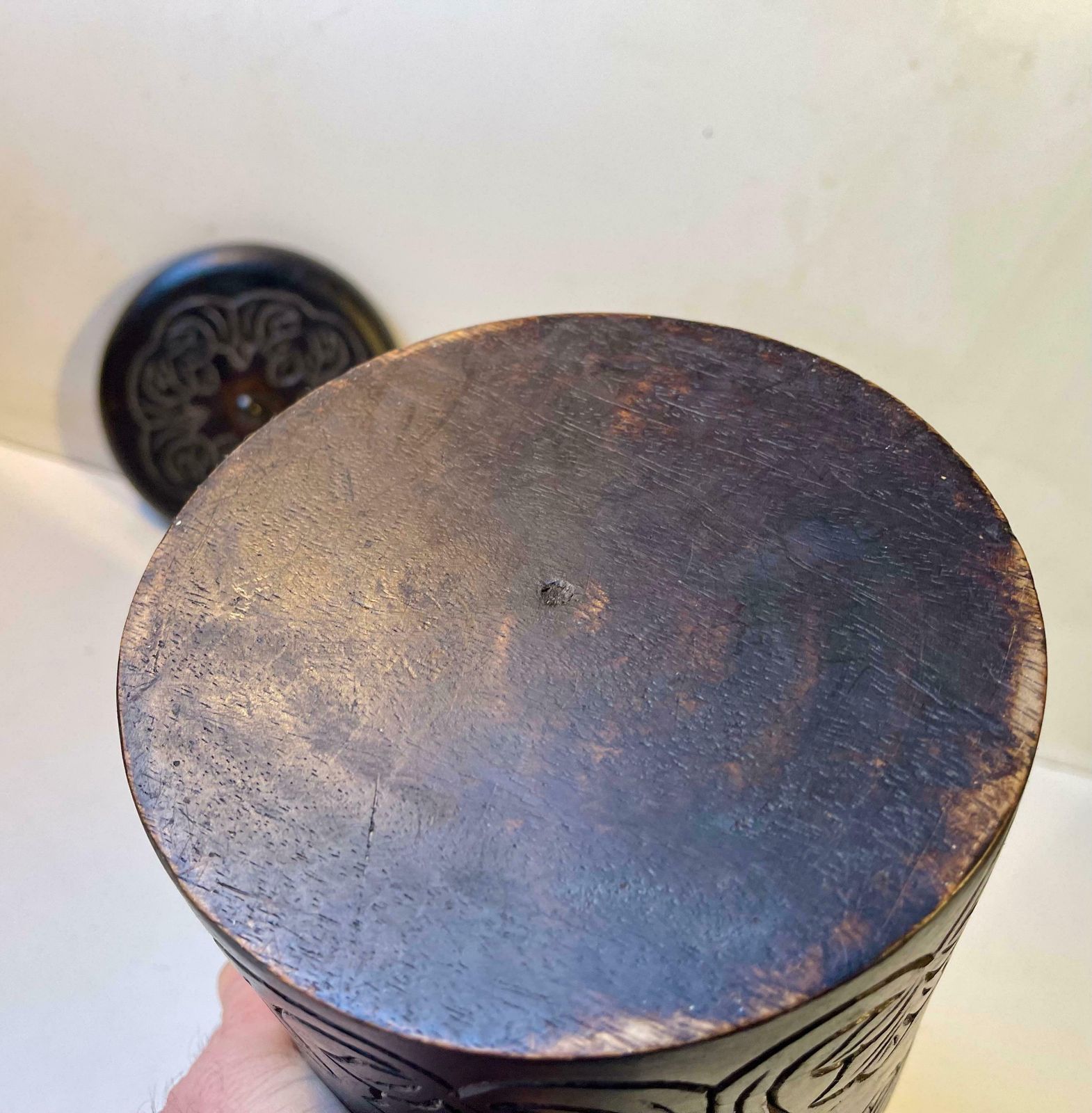 photo for sale Antique Swedish Folk Art Tea Caddy In Hand Carved Wood, 19th Century
