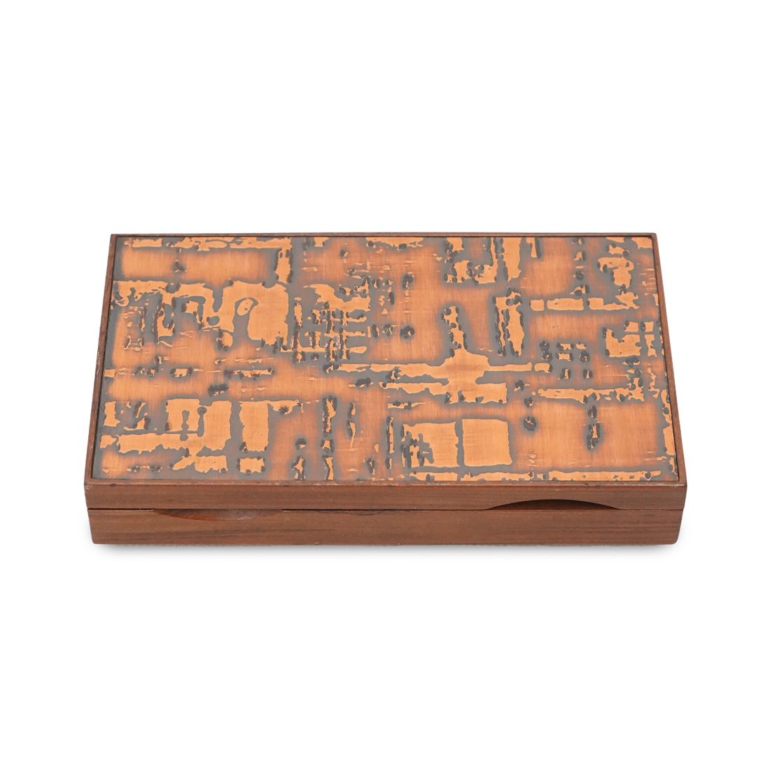 Wooden Box With Enameled Copper Lid, 1960s