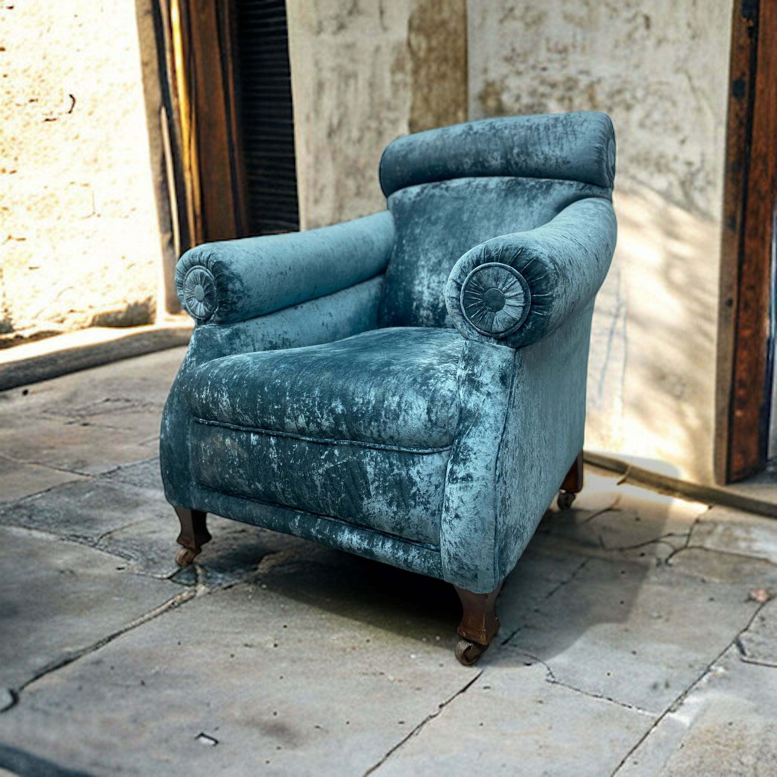 Lounge Chair Blue Velvet Victorian Country House photo furniture