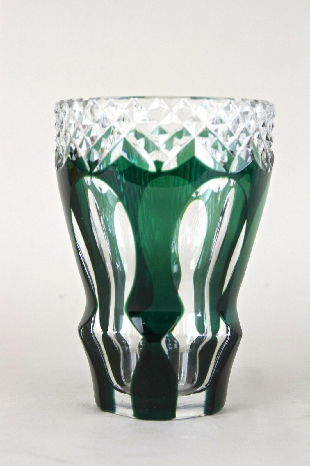 Emerald Green Overlay/ Cut Glass Vase By Val Saint Lambert, Belgium Ca. 1950 photo for sale