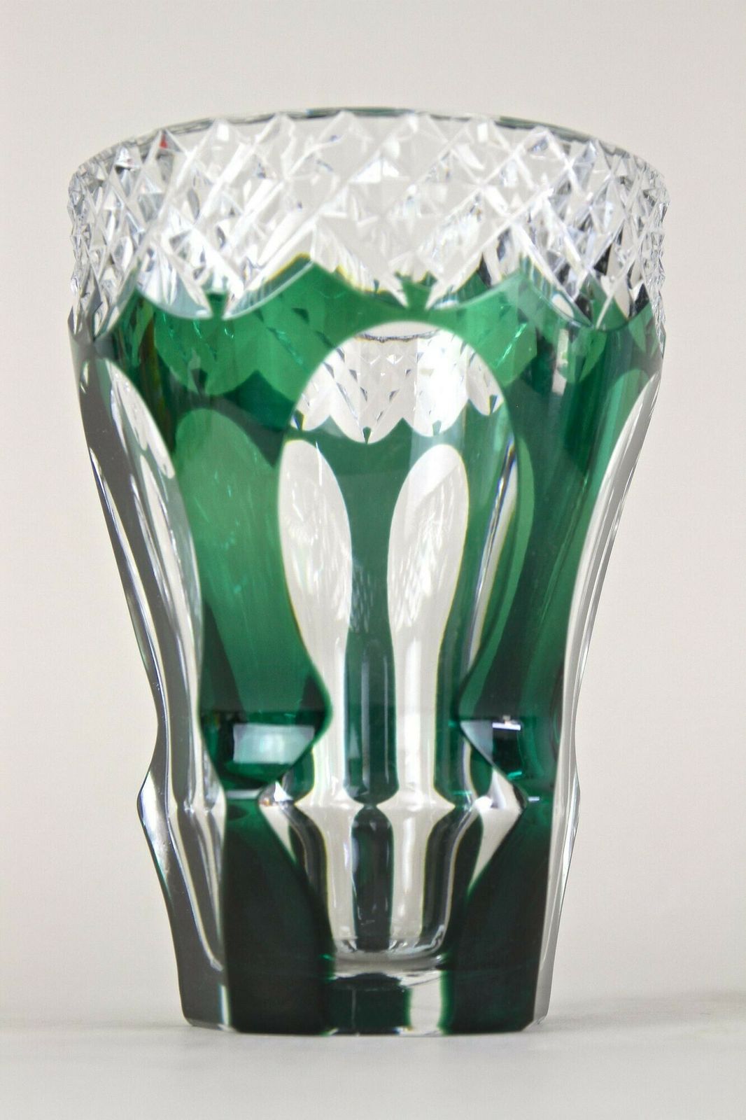 Emerald Green Overlay/ Cut Glass Vase By Val Saint Lambert, Belgium Ca. 1950 photo 350.0