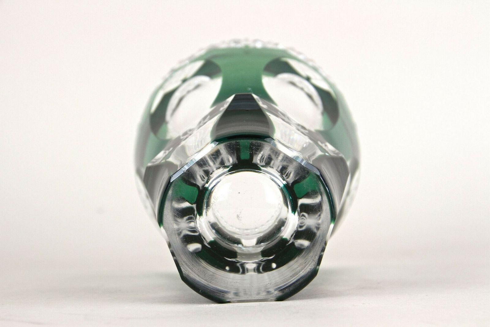 350.0 Emerald Green Overlay/ Cut Glass Vase By Val Saint Lambert, Belgium Ca. 1950 photo
