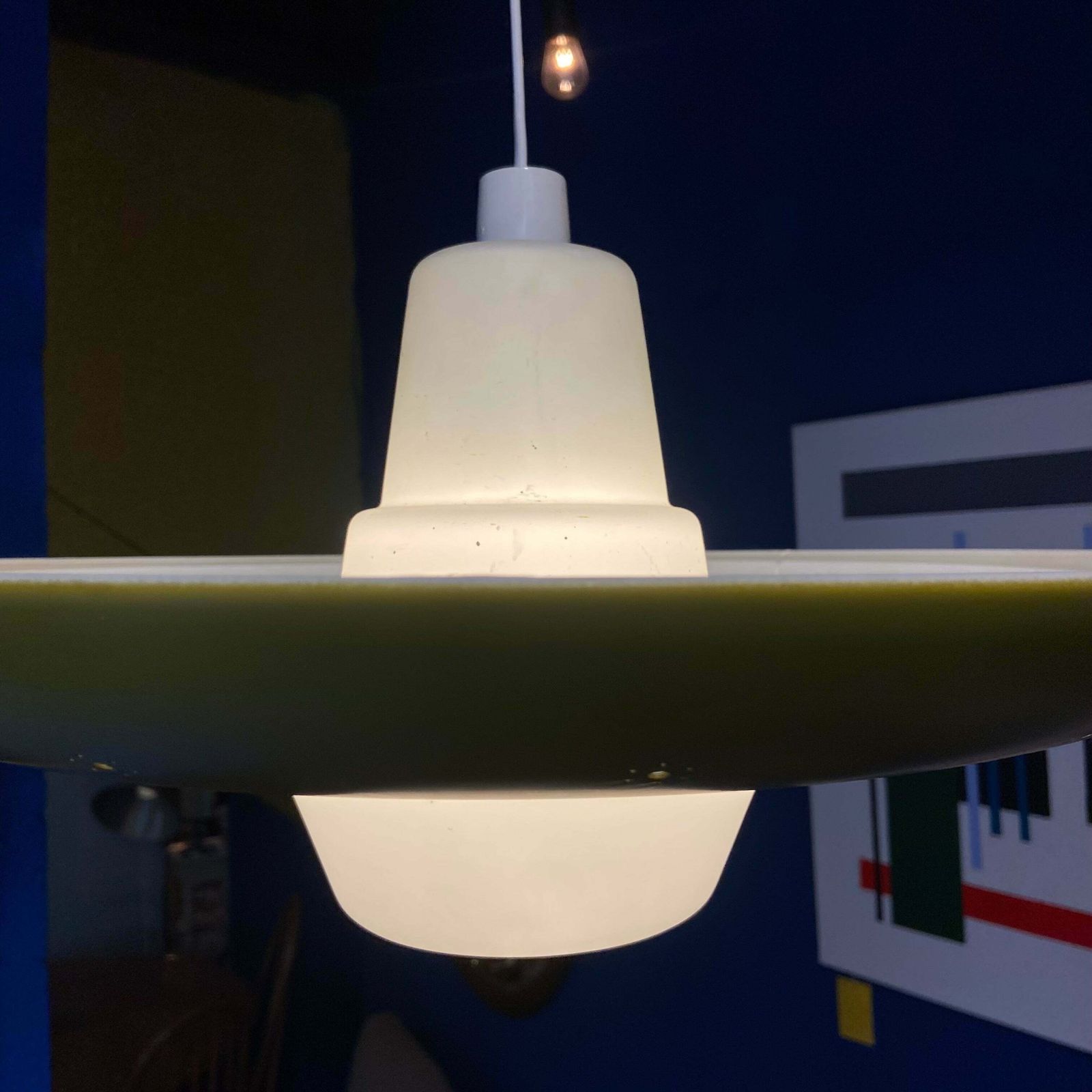 1960s Opaline Glass And Aluminium Light Shade photo vintage