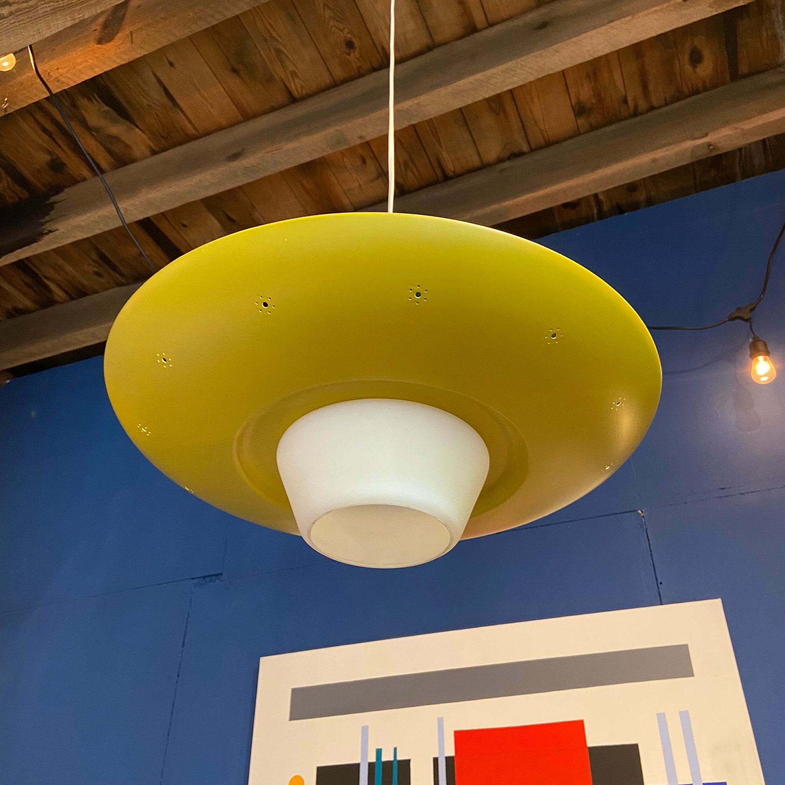 photo buy 1960s Opaline Glass And Aluminium Light Shade