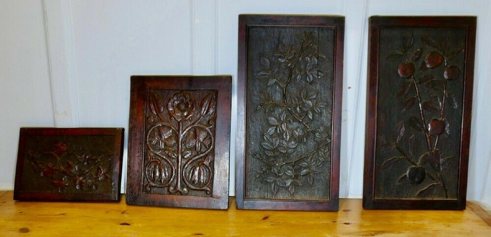 A Collection Of 4 Superbly Carved Oak Door Panels