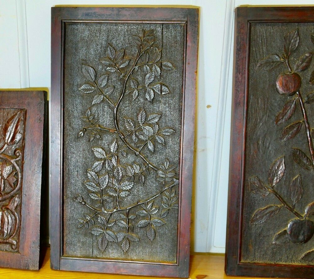 A Collection Of 4 Superbly Carved Oak Door Panels photo for sale