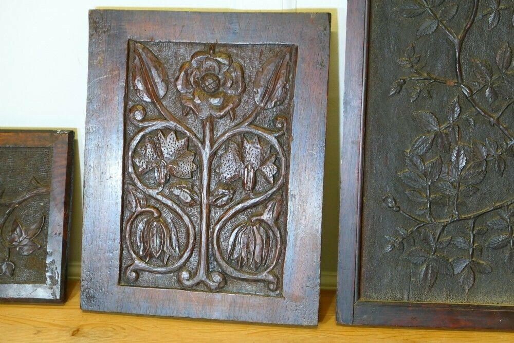 A Collection Of 4 Superbly Carved Oak Door Panels photo Home Fixtures