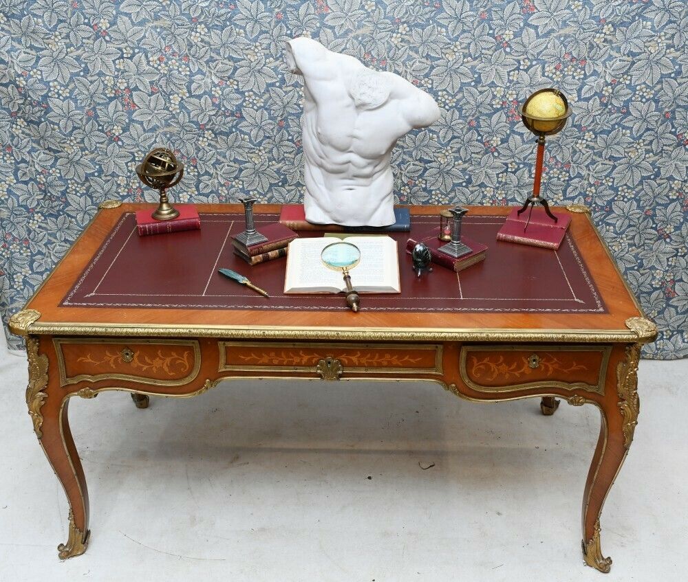 Antique Bureau Plat French Inlay Desk Writing Table photo 2650.0