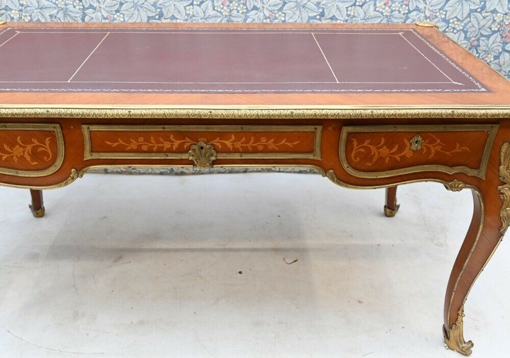 Antique Bureau Plat French Inlay Desk Writing Table photo vinterior