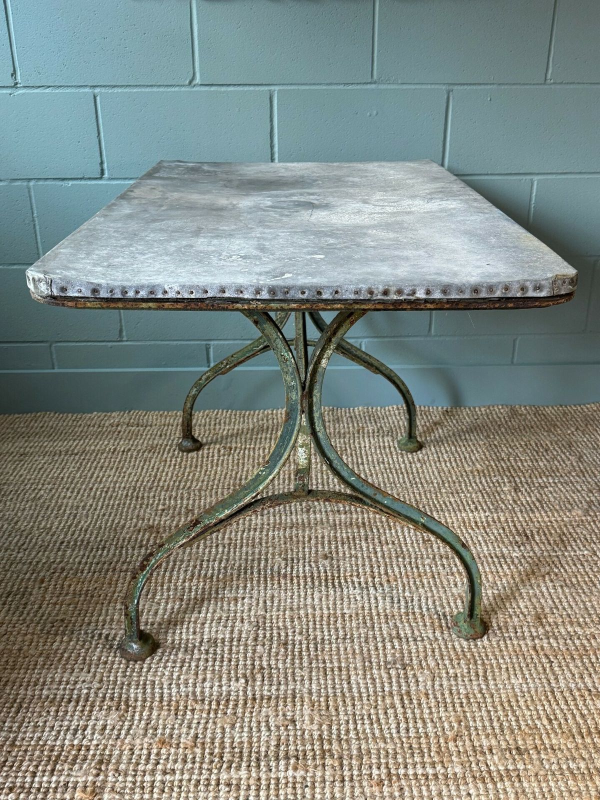 A French Zinc Top Industrial Style Garden/Interior Table (Circa 1900 Or Earlier) & Set Of Six Folding French Chairs photo Garden Furniture