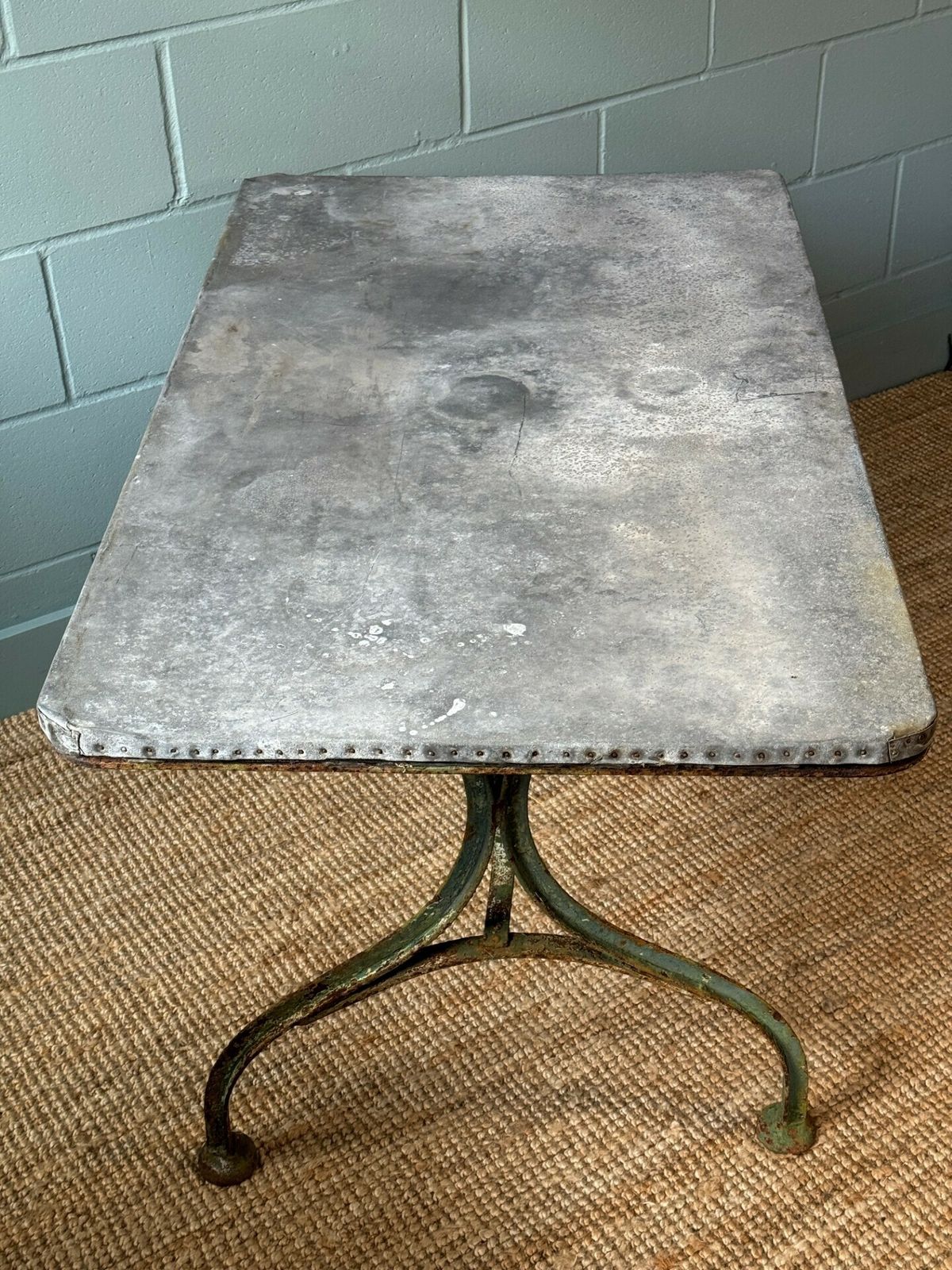 A French Zinc Top Industrial Style Garden/Interior Table (Circa 1900 Or Earlier) & Set Of Six Folding French Chairs photo vinterior