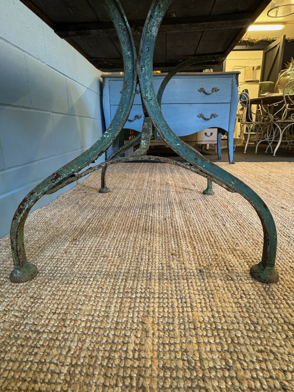 A French Zinc Top Industrial Style Garden/Interior Table (Circa 1900 Or Earlier) & Set Of Six Folding French Chairs photo vintage