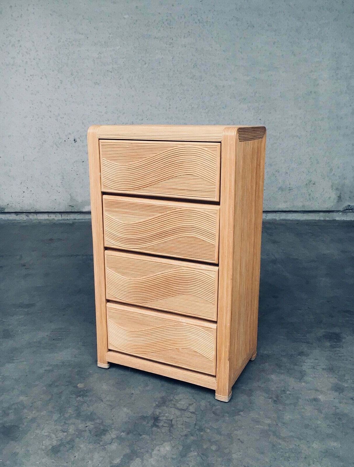 1980's Boho Design Split Rattan High Chest Of Drawers