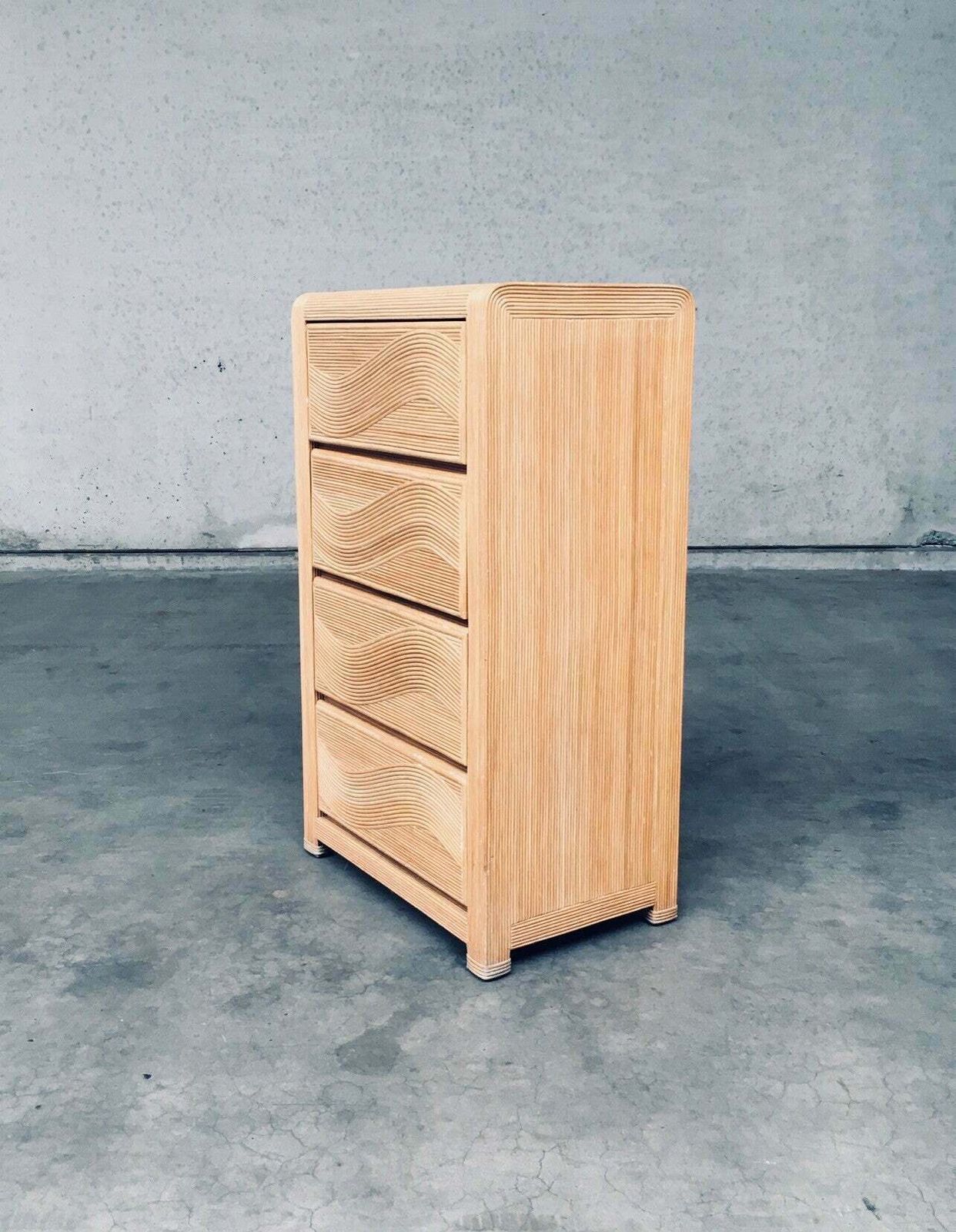 1980's Boho Design Split Rattan High Chest Of Drawers photo vinterior