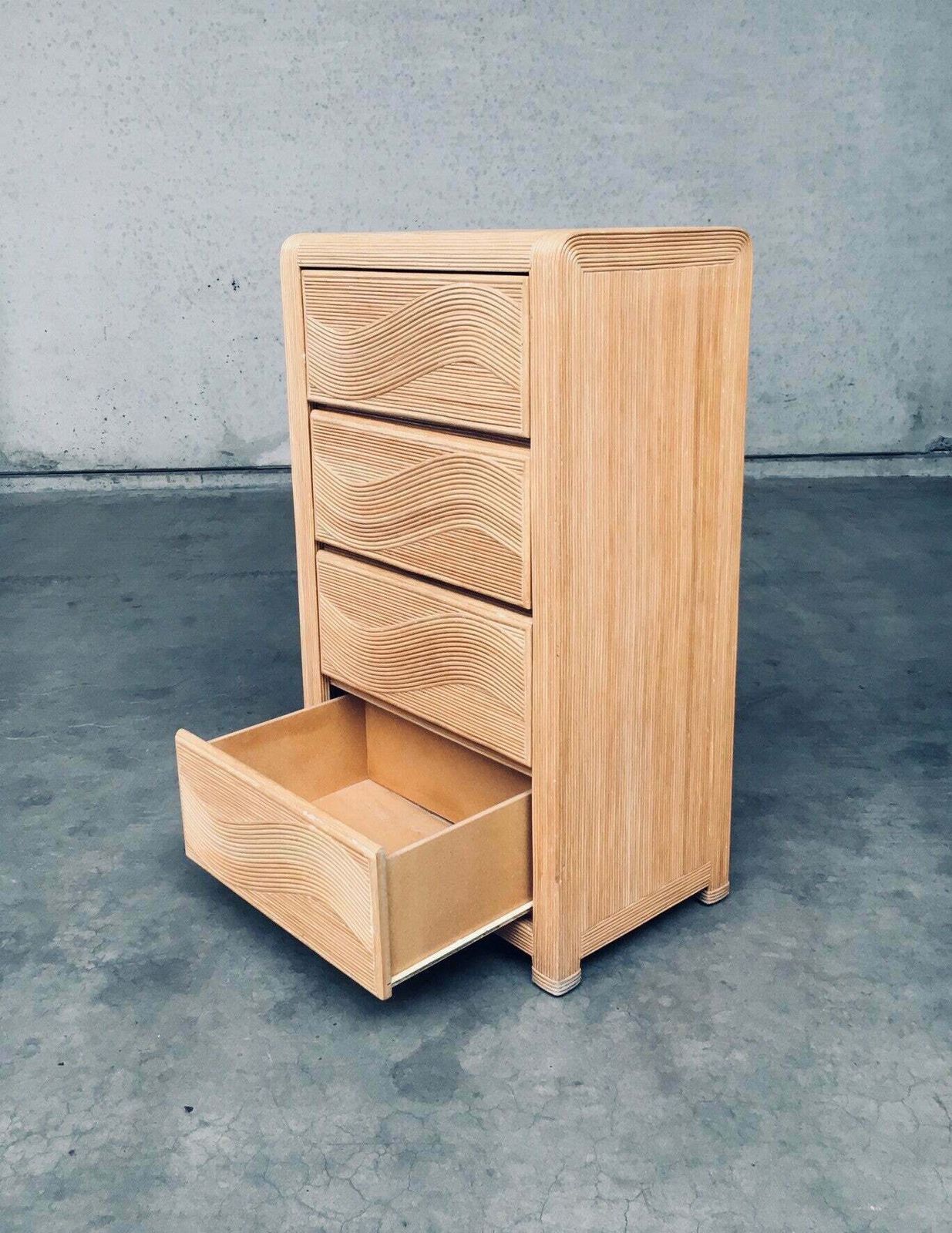 1100.0 1980's Boho Design Split Rattan High Chest Of Drawers photo