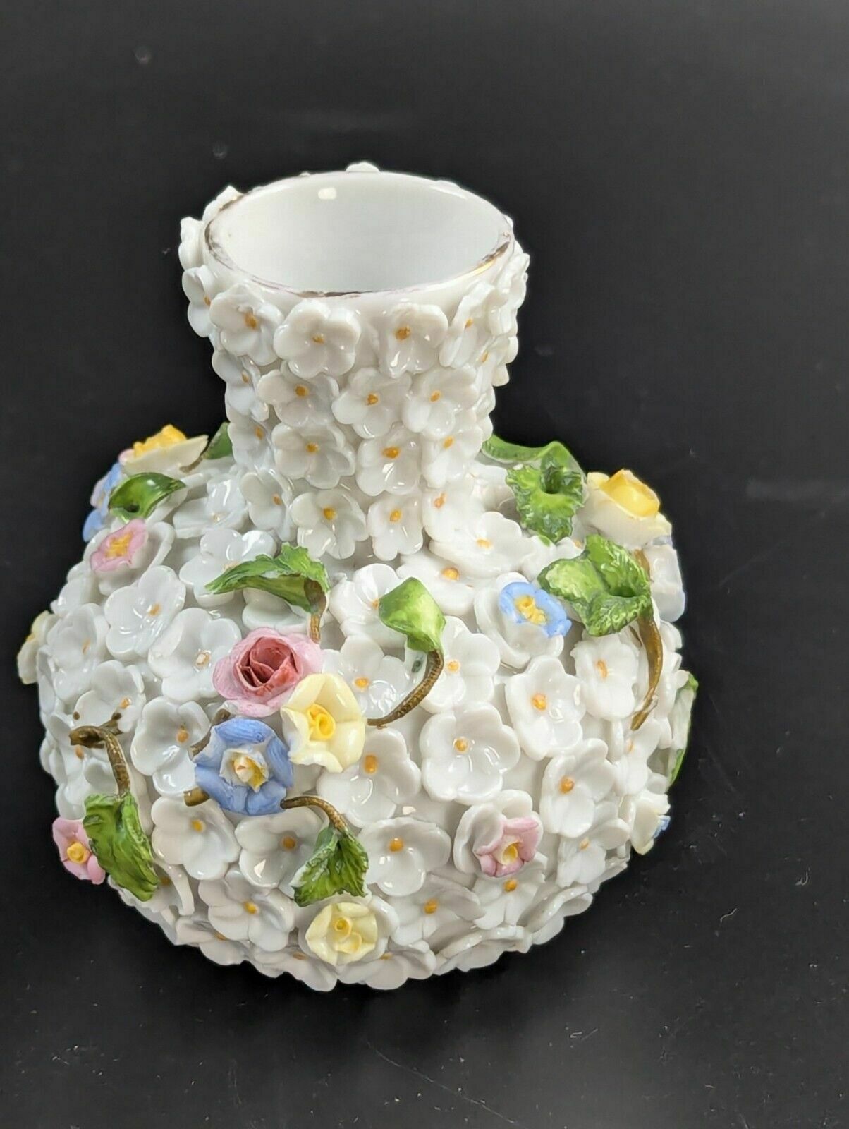 Porcelain Encrusted Vase And Salt Cellar By Bohne Söhne Rudolstadt, C. 1880. photo for sale