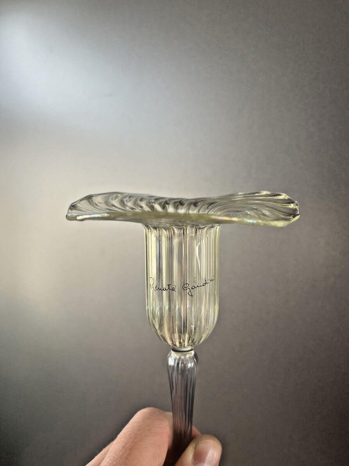 Rare Graduated Set Of 3 Venetian Renate Gaudini Ribbed Murano Glass Candlestick photo vintage