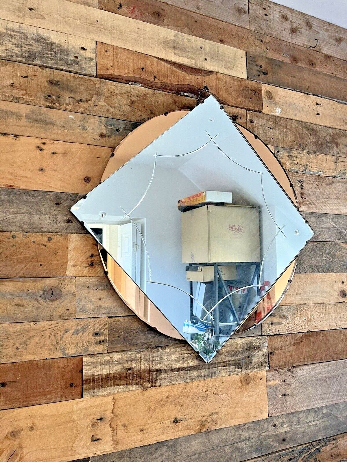 photo vintage Huge 28" Beautiful 1930's Art Deco Flower Shaped Over Mantel Mirror Peach Copper