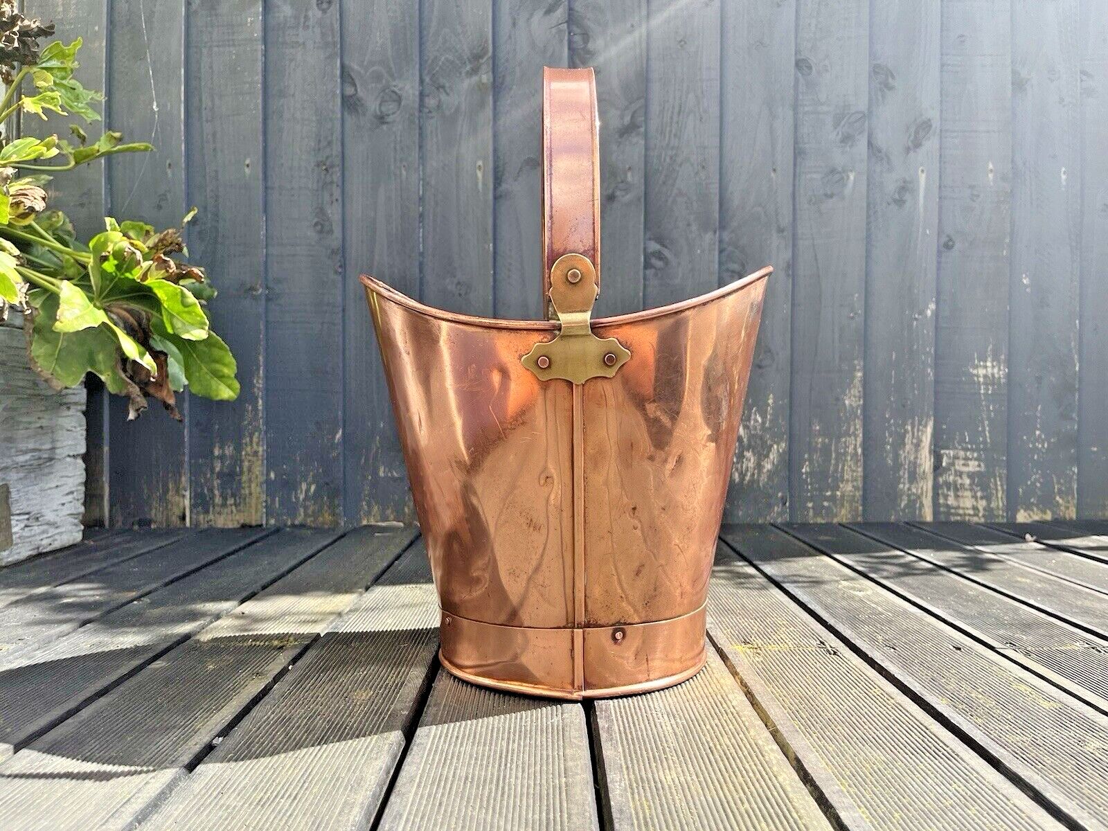 Antique 19th C Copper & Brass Handled Pail Kindling Bucket Flower Plant Pot photo vintage