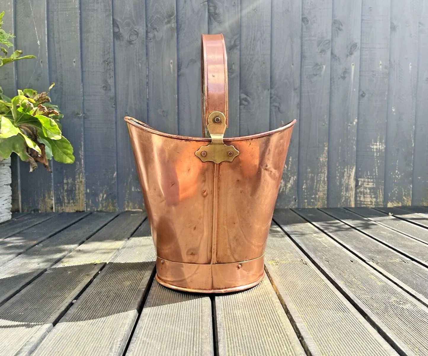 photo buy Antique 19th C Copper & Brass Handled Pail Kindling Bucket Flower Plant Pot