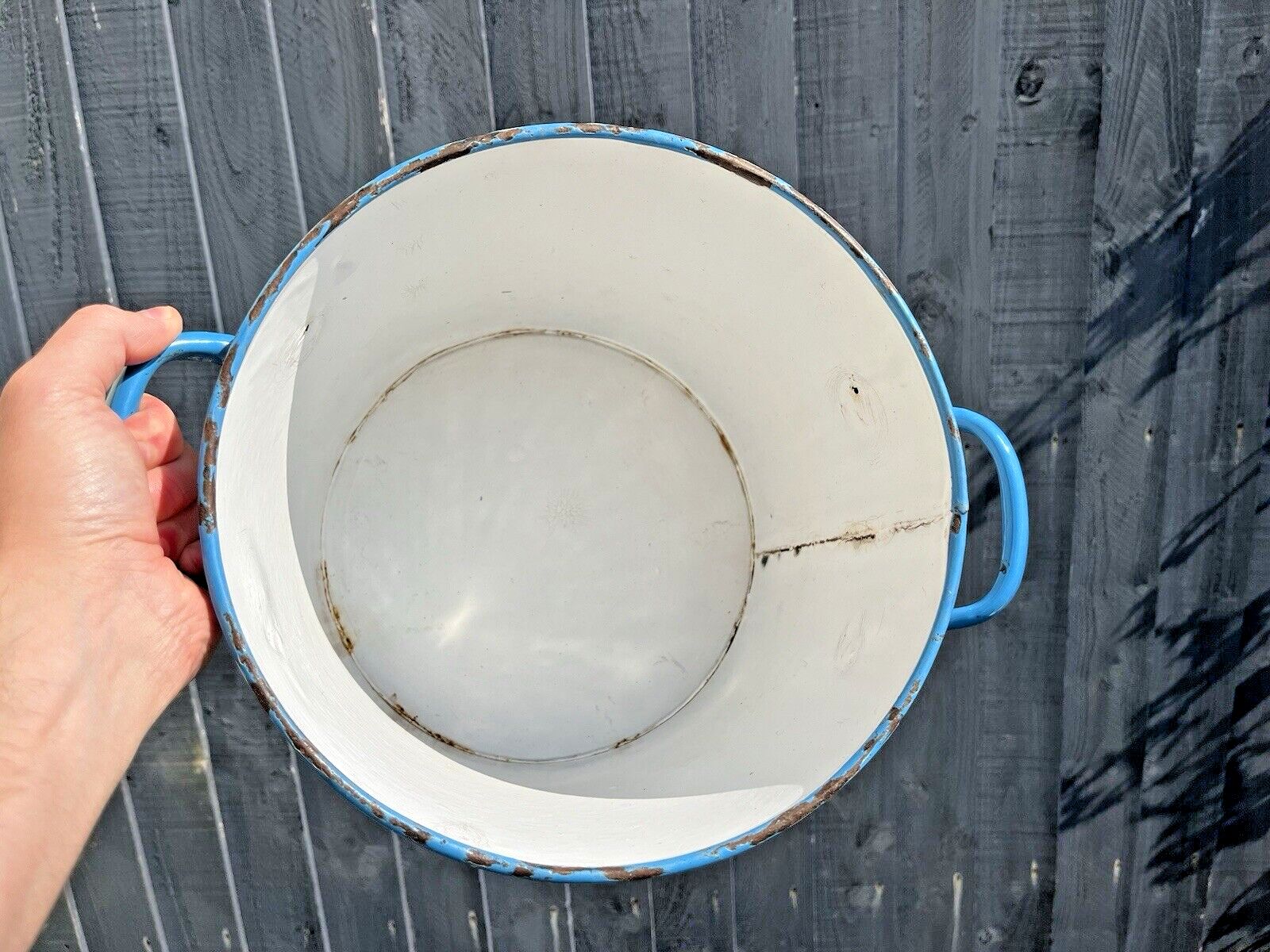 Home Decor Large Antique Enamel Flour Bin Bakery Storage Container Vintage Kitchen Display photo