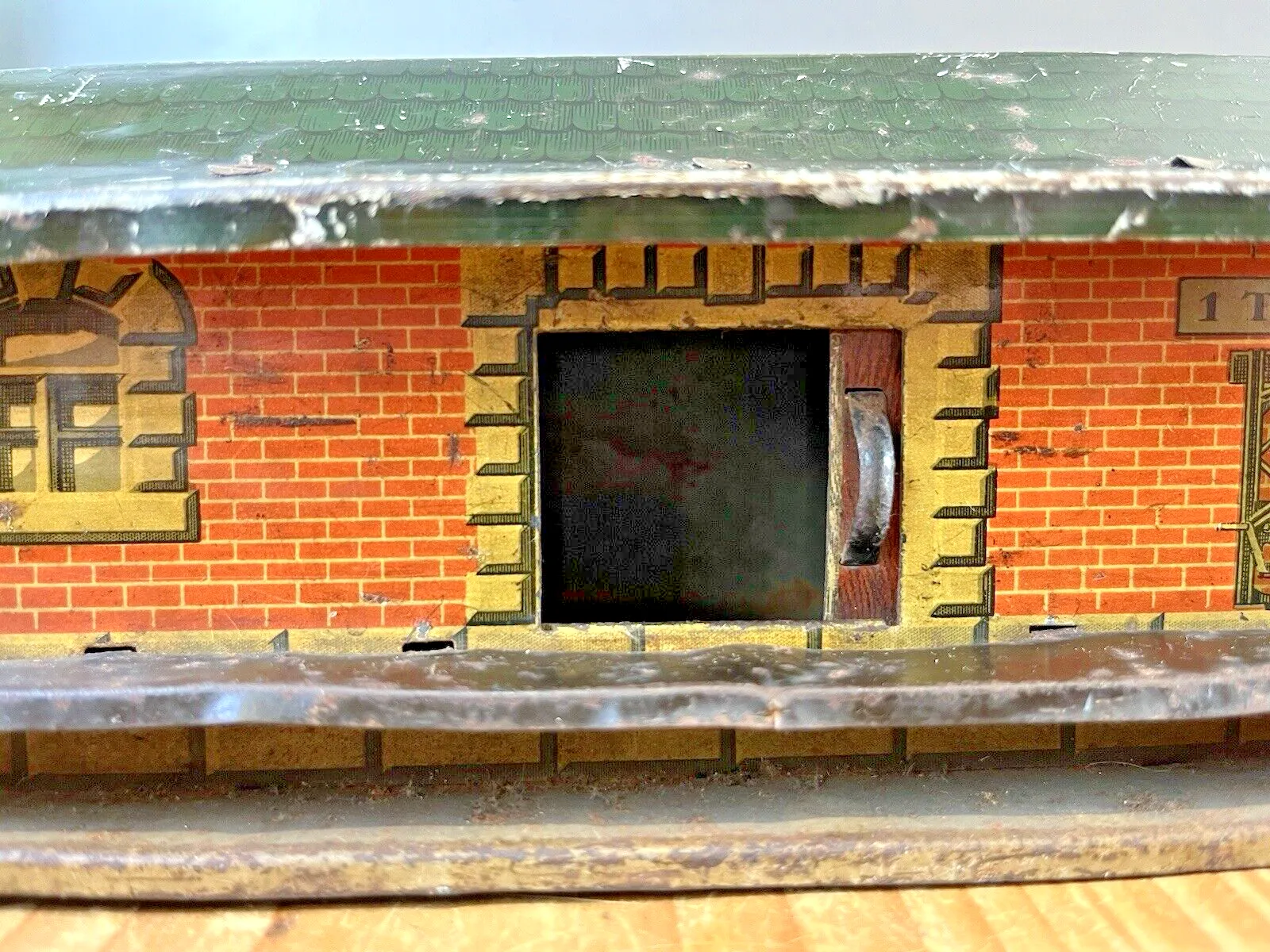 Antique British Brimtoy Brand Tinplate Sliding Door Train Station 30's Tin Toy photo buy